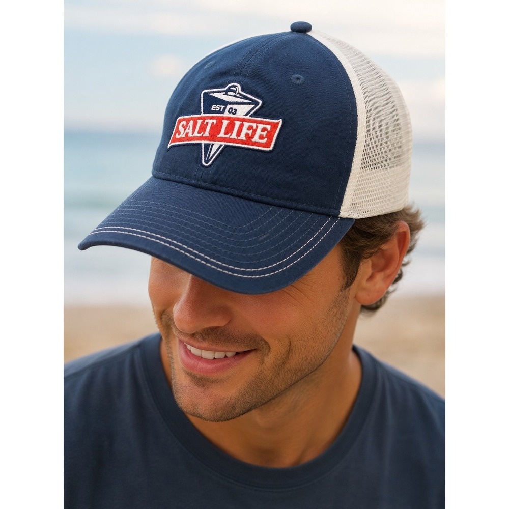 SALT LIFE Blue White Baseball Hat Fishing Weight New Without Tags Beachy -1148